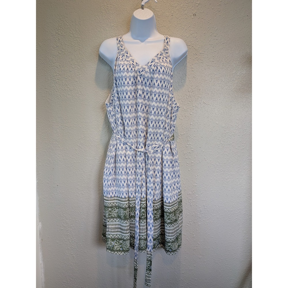 Skies Are Blue Dress Sun Sundress Sleeveless Casual Blue Green White 1X‎